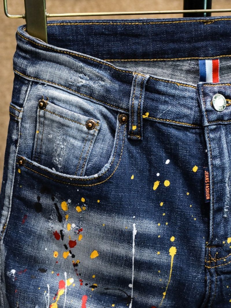 Paint Splatters Pencil Bukser Lynlås Mid Waist Jeans