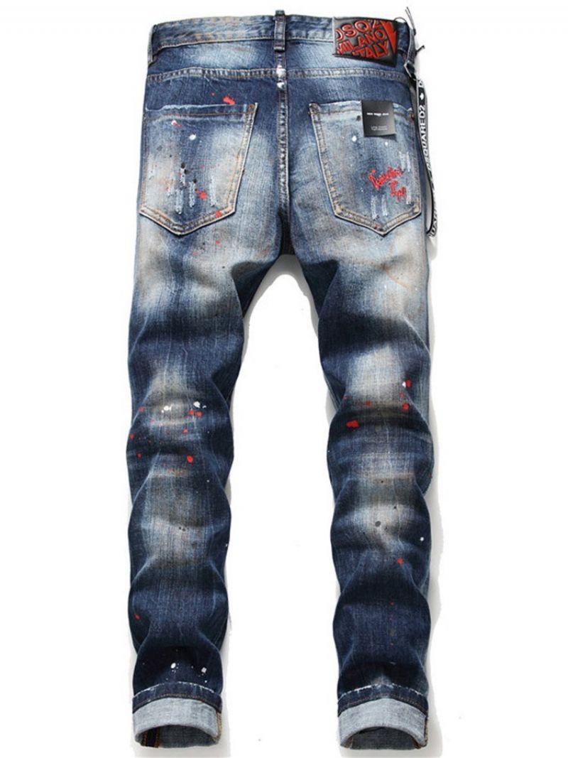 Paint Splatters Straight Mid Waist Button Jeans