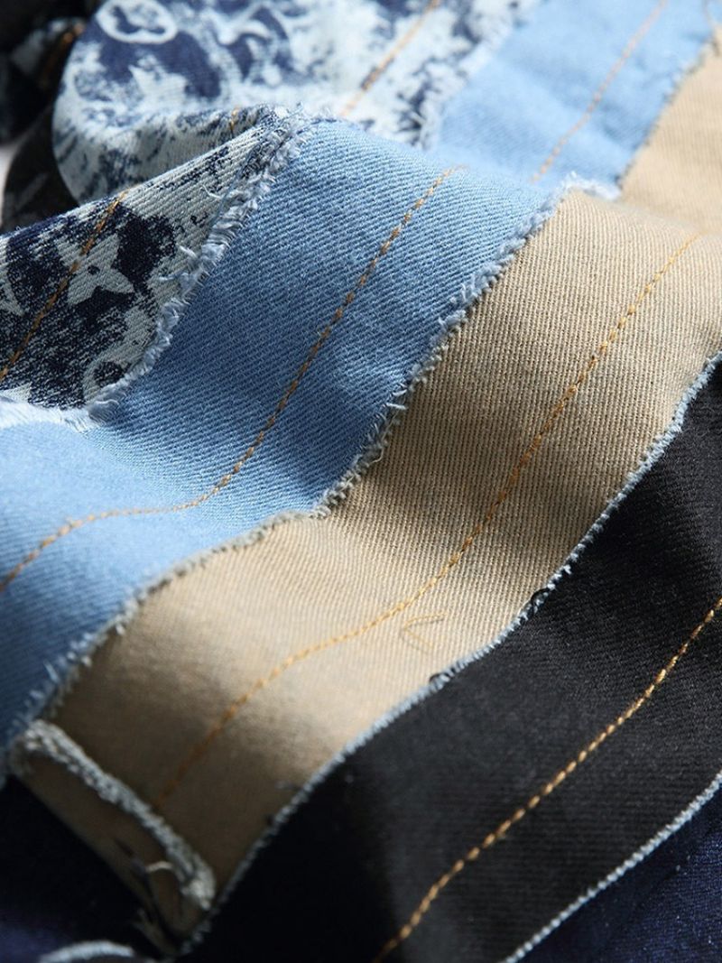 Patchwork Farveblok Lynlås Europæiske Jeans