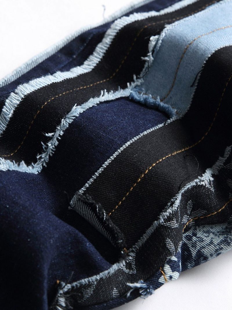 Patchwork Farveblok Lynlås Europæiske Jeans