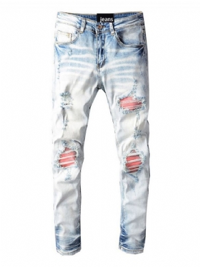 Patchwork Pencil Pants Mid Waist European Casual Jeans