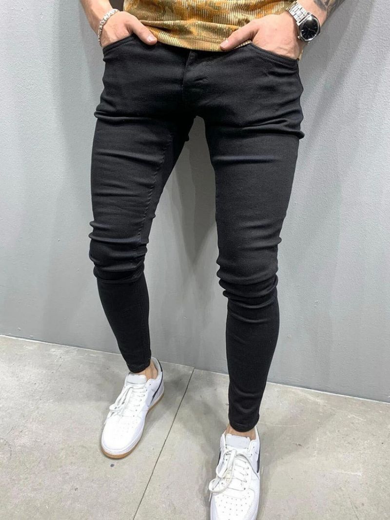 Pencil Bukser Slidte Mid Waist Lynlås Jeans