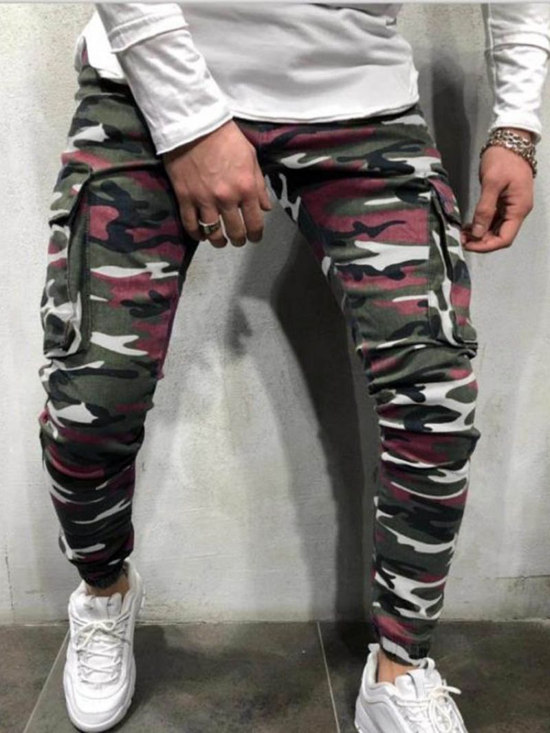 Pencil Pants Camouflage Lomme Lynlås Mænds Casual Jeans