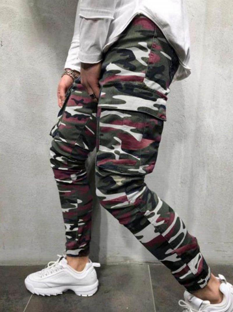 Pencil Pants Camouflage Lomme Lynlås Mænds Casual Jeans