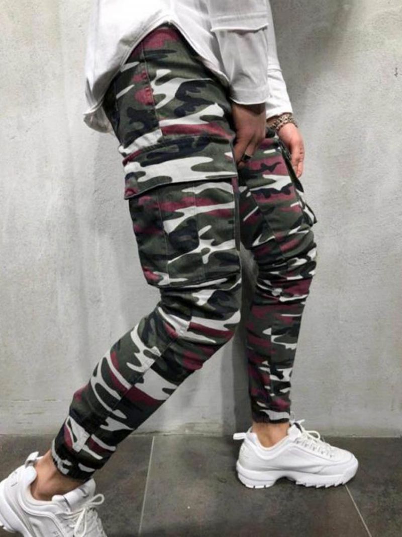 Pencil Pants Camouflage Lomme Lynlås Mænds Casual Jeans