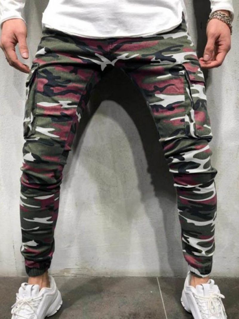 Pencil Pants Camouflage Lomme Lynlås Mænds Casual Jeans