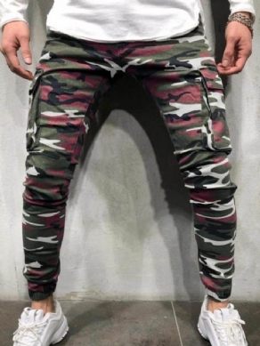 Pencil Pants Camouflage Lomme Lynlås Mænds Casual Jeans