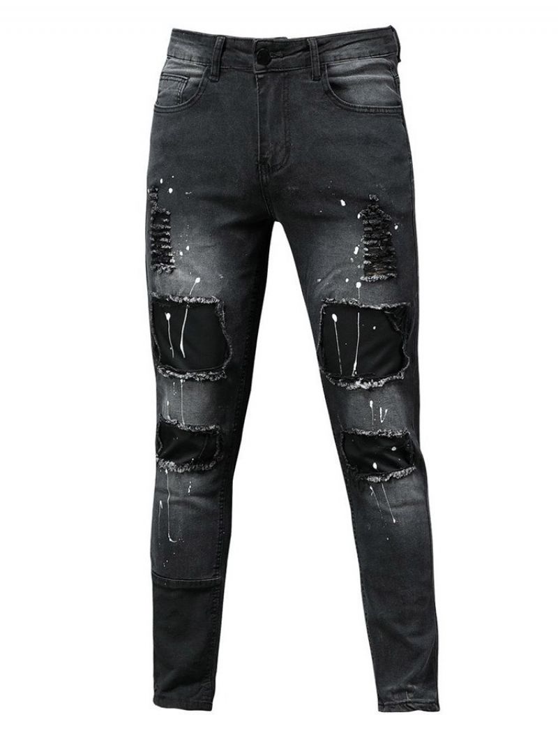 Pencil Pants Paint Splatters Mid Waist European Jeans