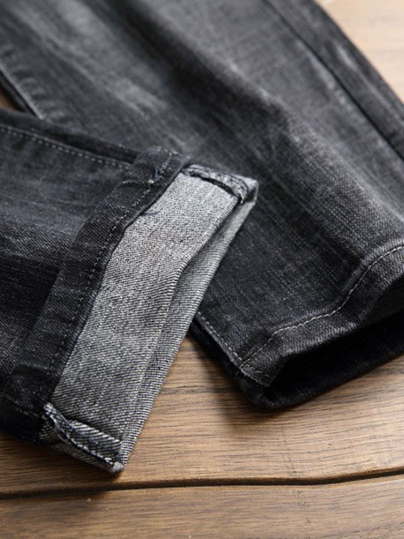 Plisseret Lynlås Båret Lige Mænds Afslappede Jeans