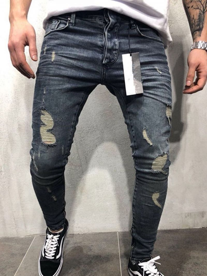 Pocket Pencil Bukser Lynlås Mænds Blå Casual Jeans