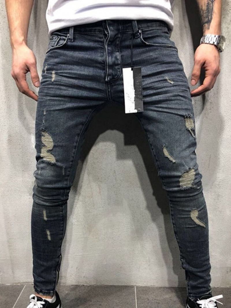 Pocket Pencil Bukser Lynlås Mænds Blå Casual Jeans