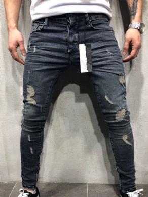 Pocket Pencil Bukser Lynlås Mænds Blå Casual Jeans