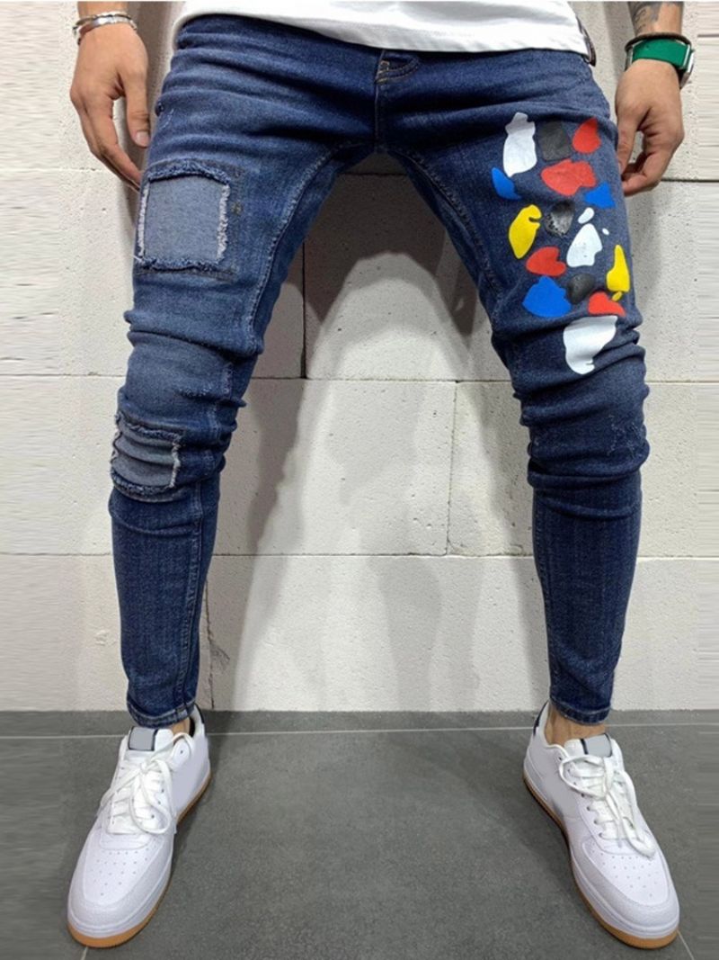 Print Color Block Mode Mid Waist Jeans