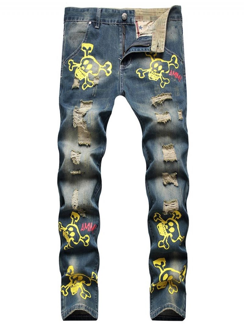 Print Lige Hip Hop Lynlås Jeans