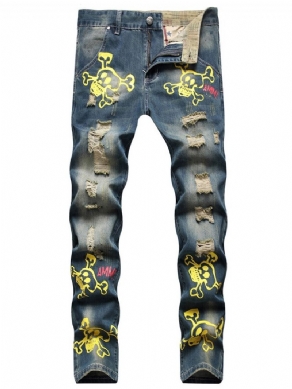 Print Lige Hip Hop Lynlås Jeans