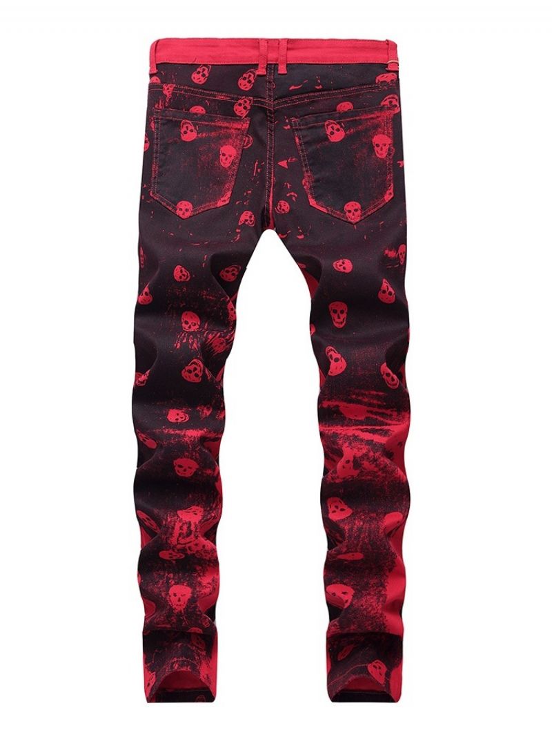 Print Skull Straight Zipper Casual Jeans