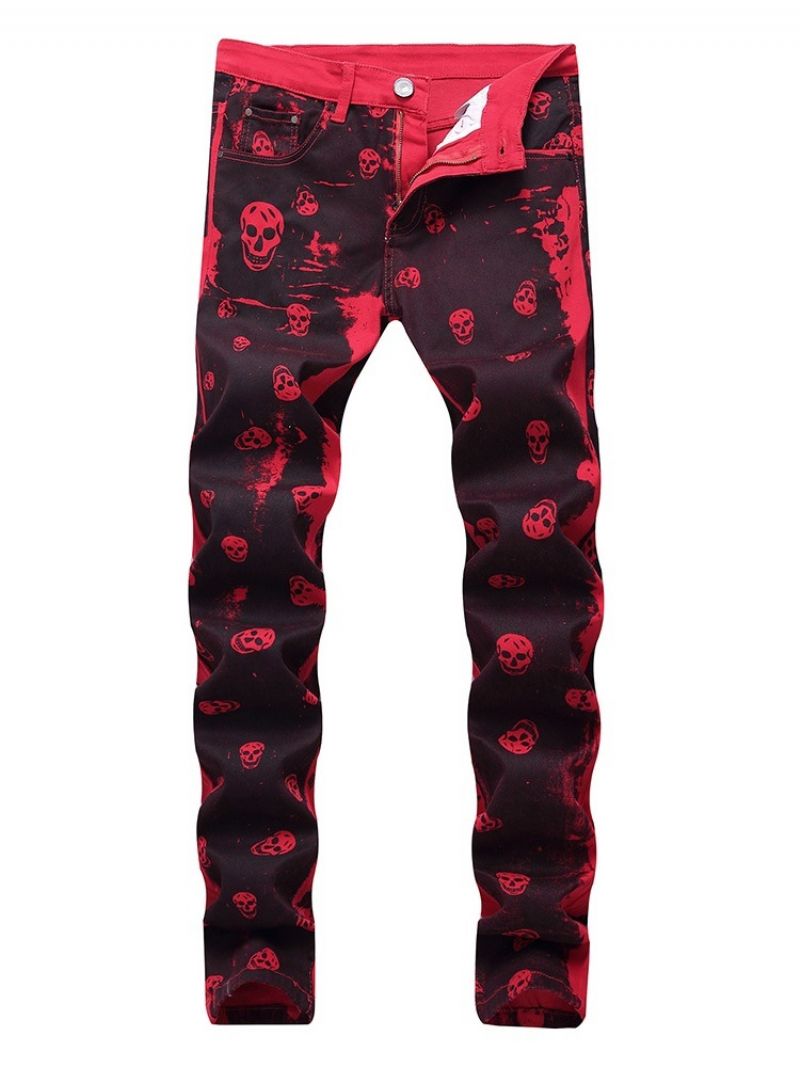 Print Skull Straight Zipper Casual Jeans