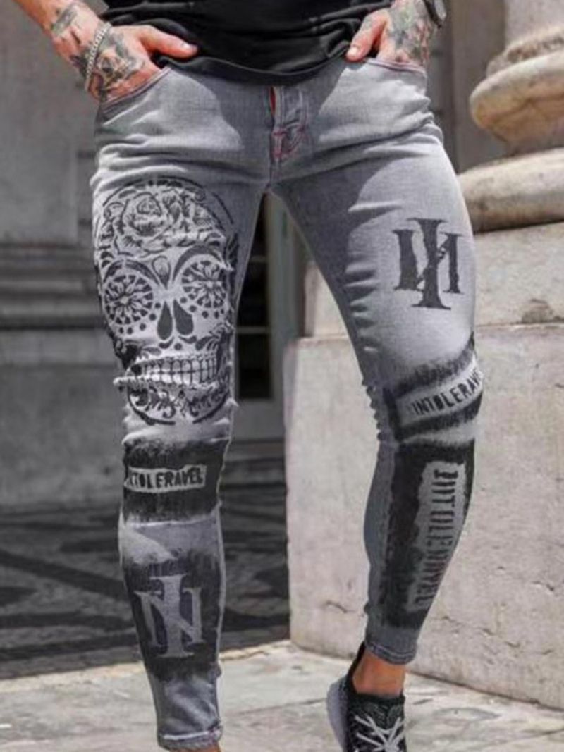 Skull Lynlås Blyant Bukser Lynlås Herre Casual Jeans