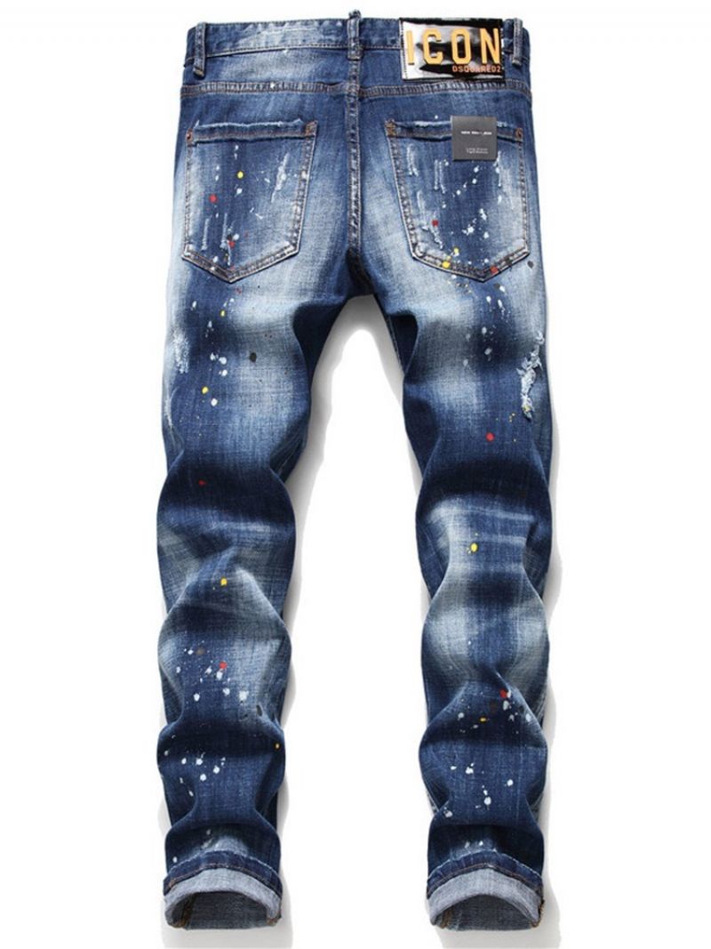 Straight Paint Splatters Casual Button Jeans