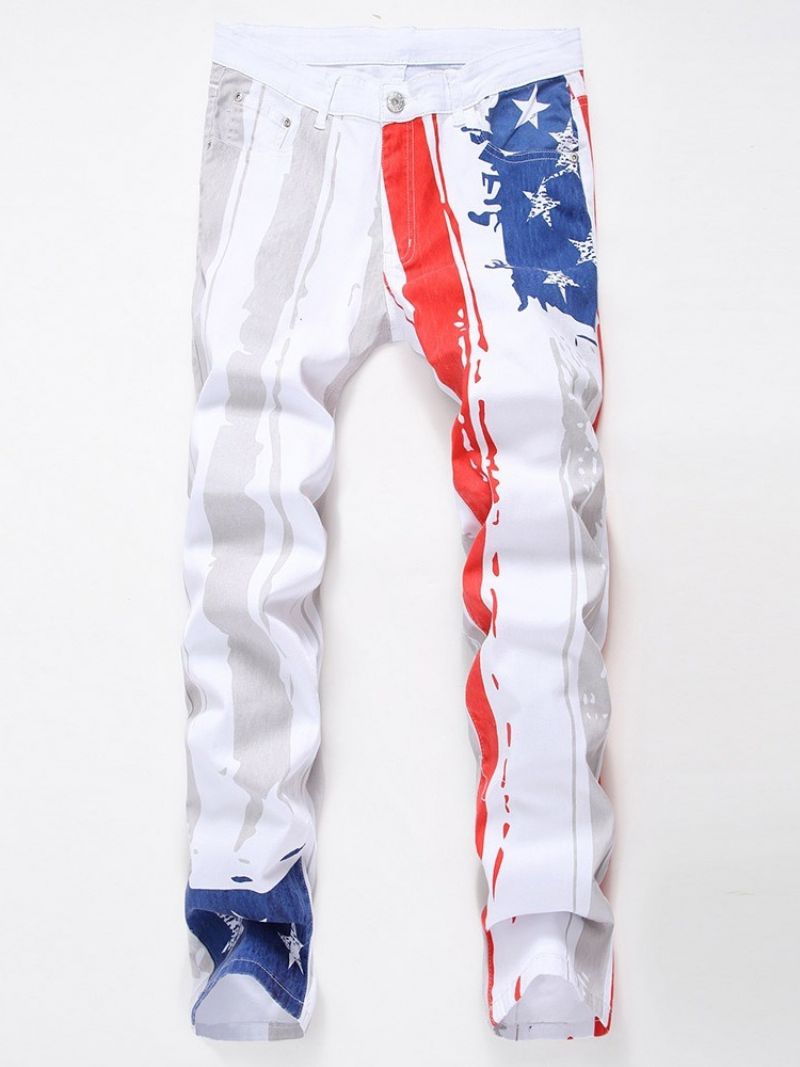 Straight Print Casual Mid Waist Jeans