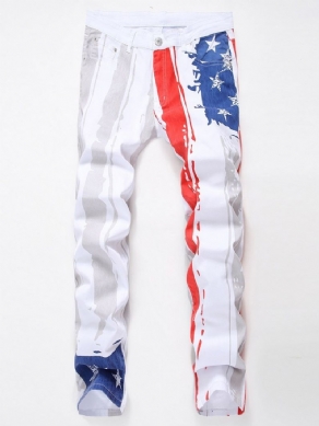 Straight Print Casual Mid Waist Jeans