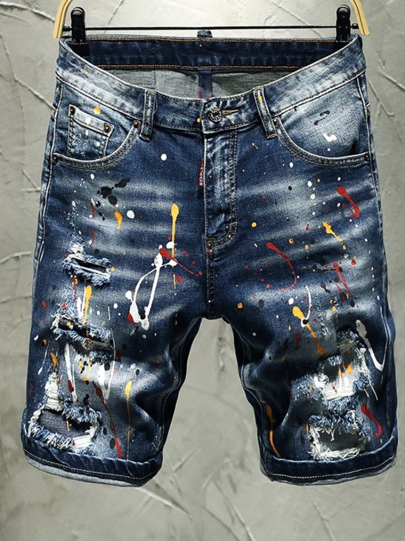 Thin Paint Splatters Koreanske Jeans Med Lynlås