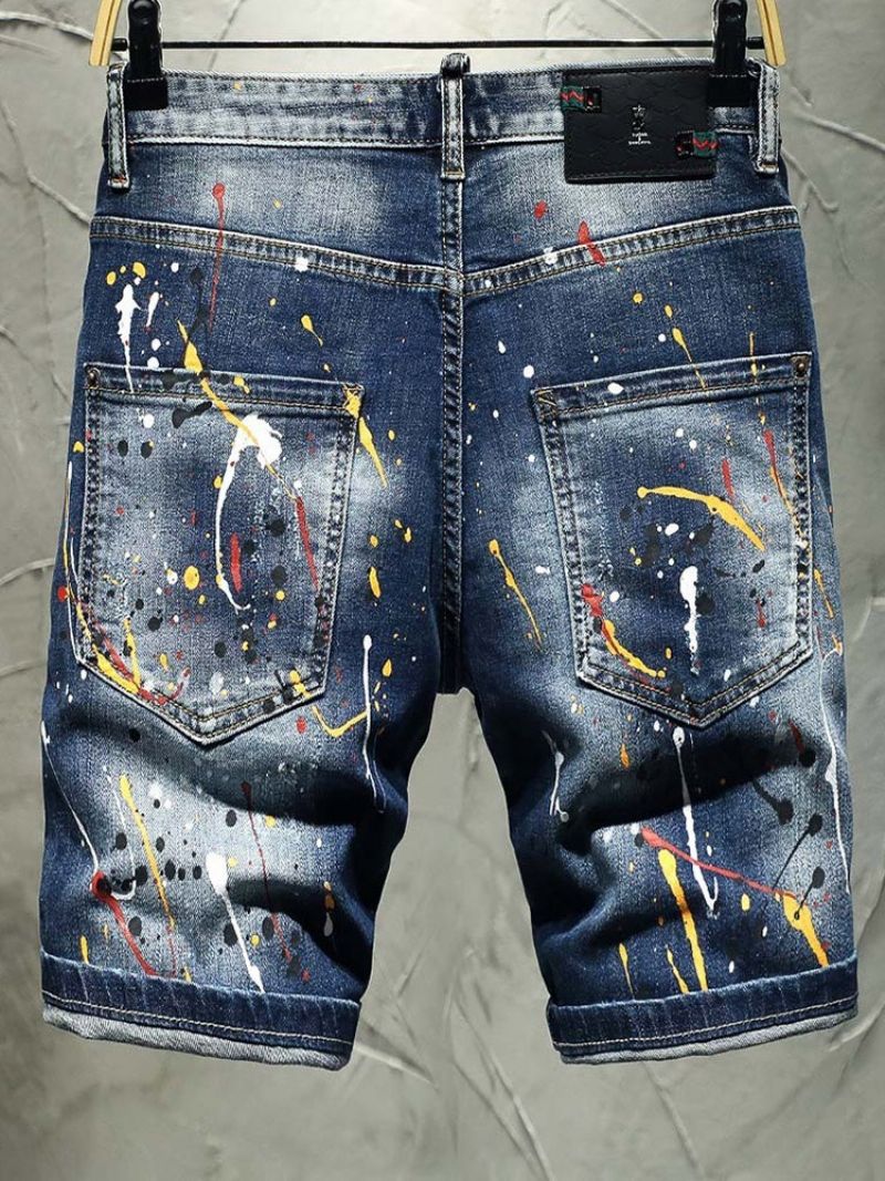 Thin Paint Splatters Koreanske Jeans Med Lynlås