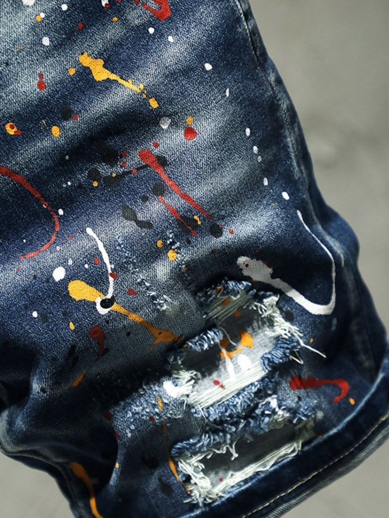 Thin Paint Splatters Koreanske Jeans Med Lynlås