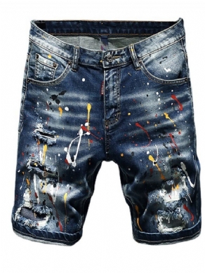 Thin Paint Splatters Koreanske Jeans Med Lynlås