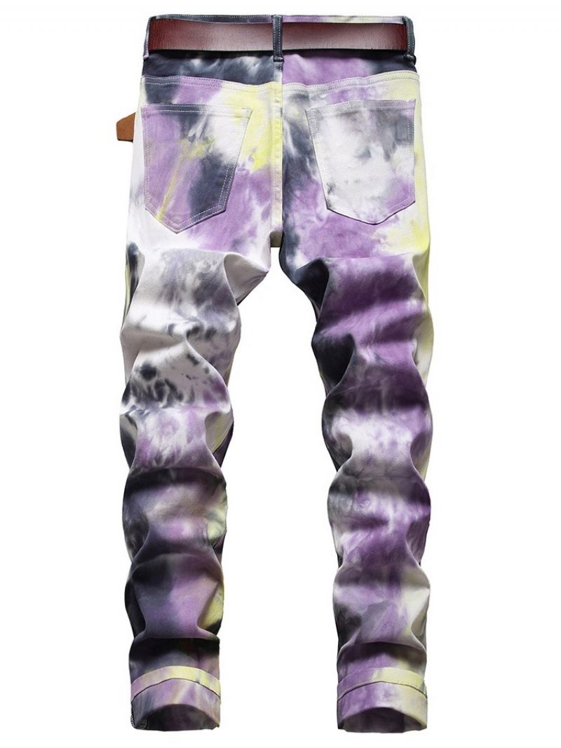 Tie-Dye Jeans Med Lige Lynlås Mellem Talje