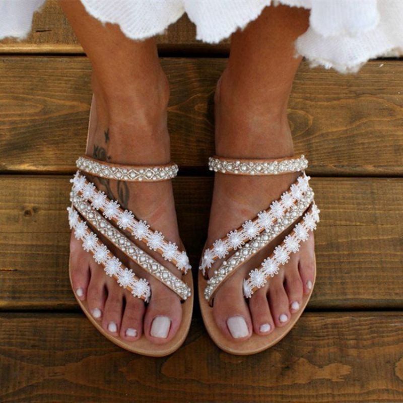 Flad Med Flip Flop Rhinestone Hjemmesko Til Kvinder