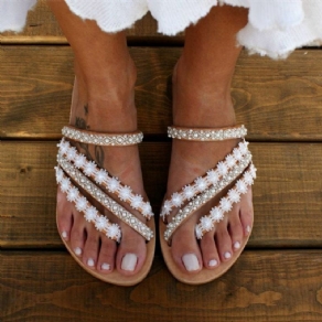 Flad Med Flip Flop Rhinestone Hjemmesko Til Kvinder