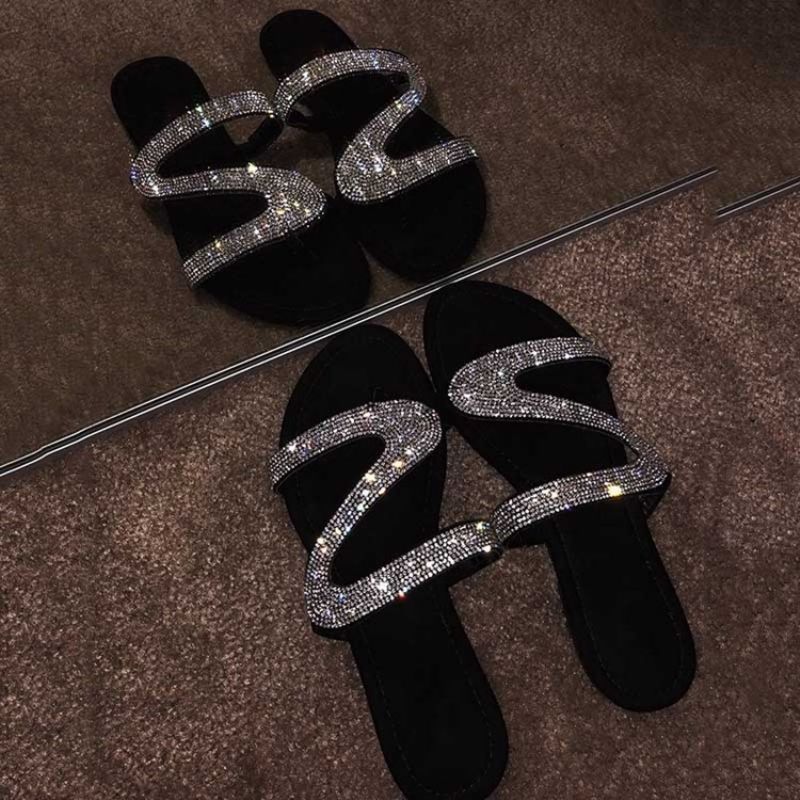 Rhinestone Slip-On Blokhæl Kvinders Flade Sandaler