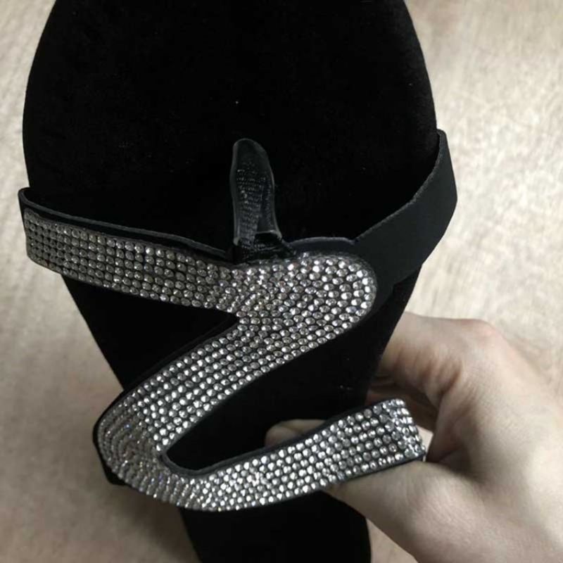 Rhinestone Slip-On Blokhæl Kvinders Flade Sandaler