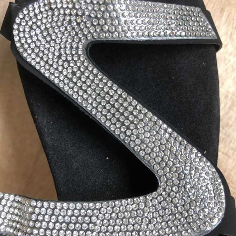 Rhinestone Slip-On Blokhæl Kvinders Flade Sandaler