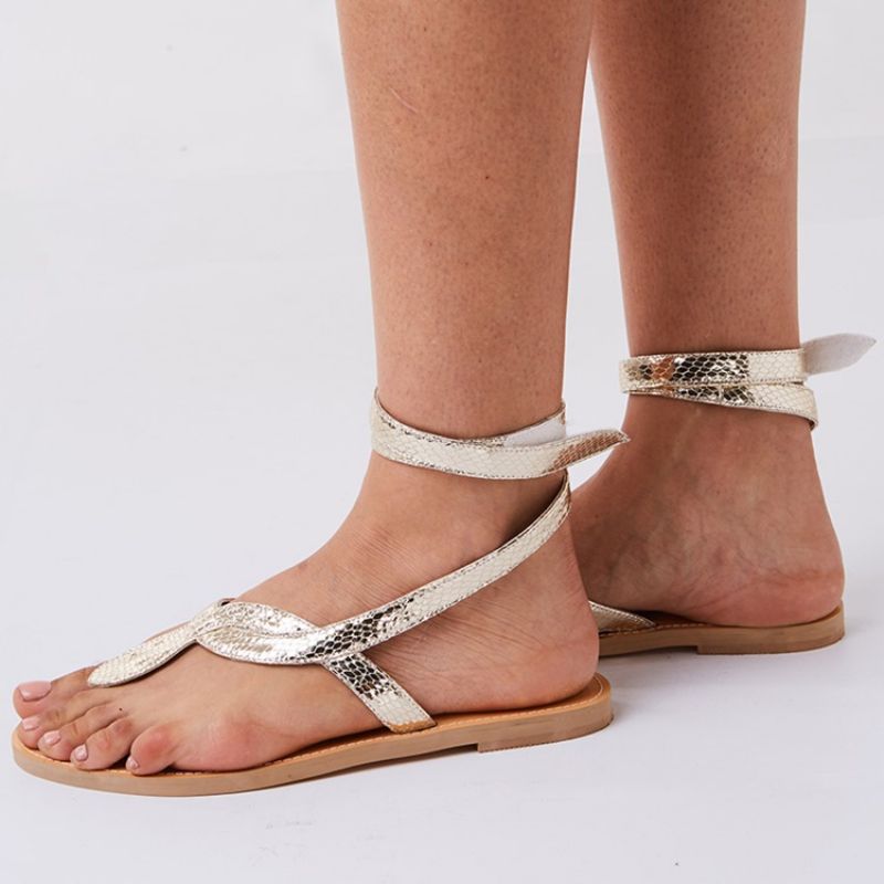 Snake Shape Cross Strap Thong Flade Sandaler