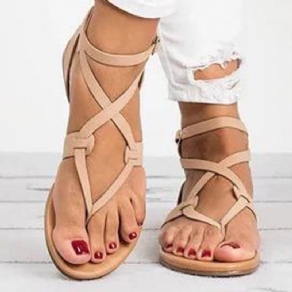 Strappy Plain Buckle Thong Flade Sandaler