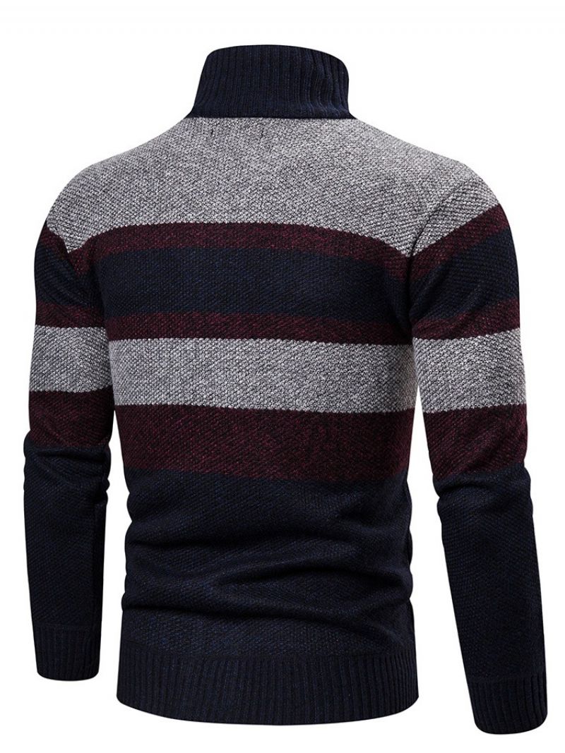 Color Block Stand Collar Standard European Vinter Sweater