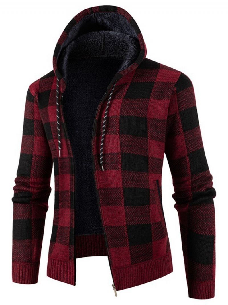 Hætte Standard Plaid Lynlås Slim Sweater