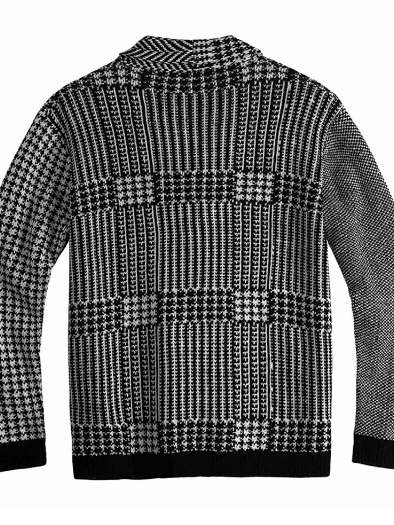 Lapel Pocket Houndstooth Vinter Enkeltradet Sweater