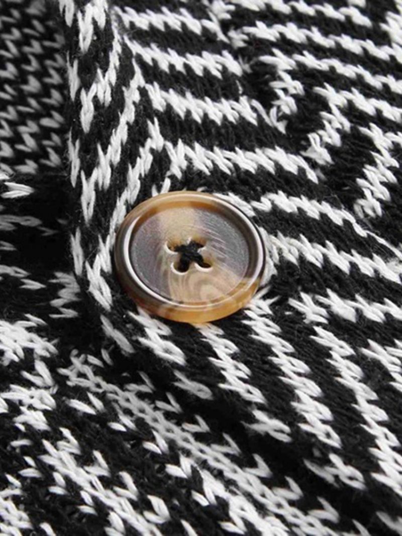 Lapel Pocket Houndstooth Vinter Enkeltradet Sweater