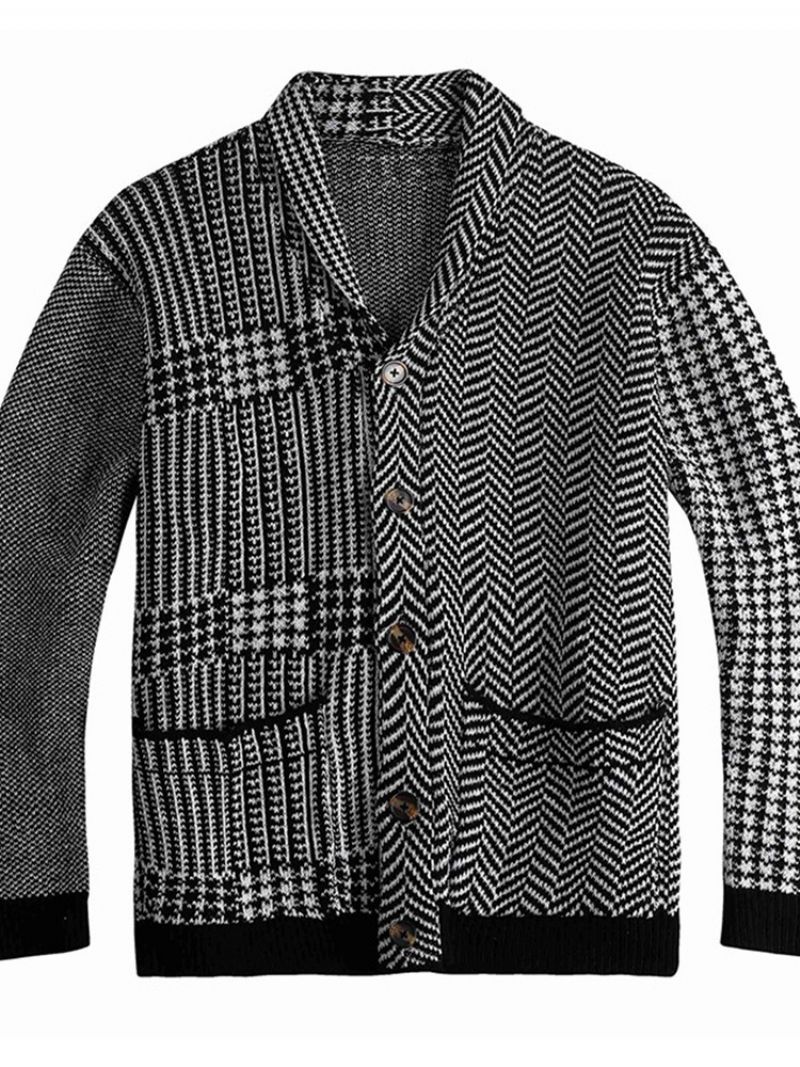 Lapel Pocket Houndstooth Vinter Enkeltradet Sweater