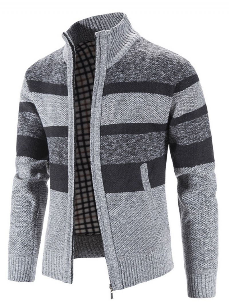 Patchwork Stripe Stand Krave Lynlås Casual Sweater