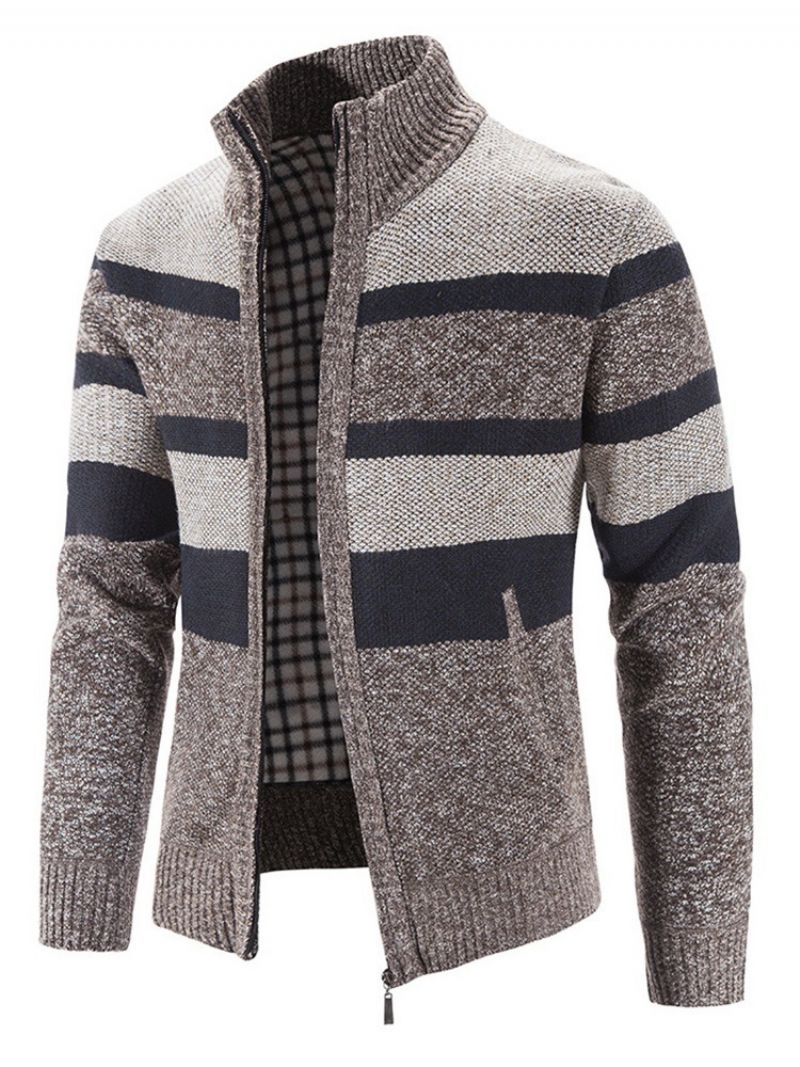 Patchwork Stripe Stand Krave Lynlås Casual Sweater