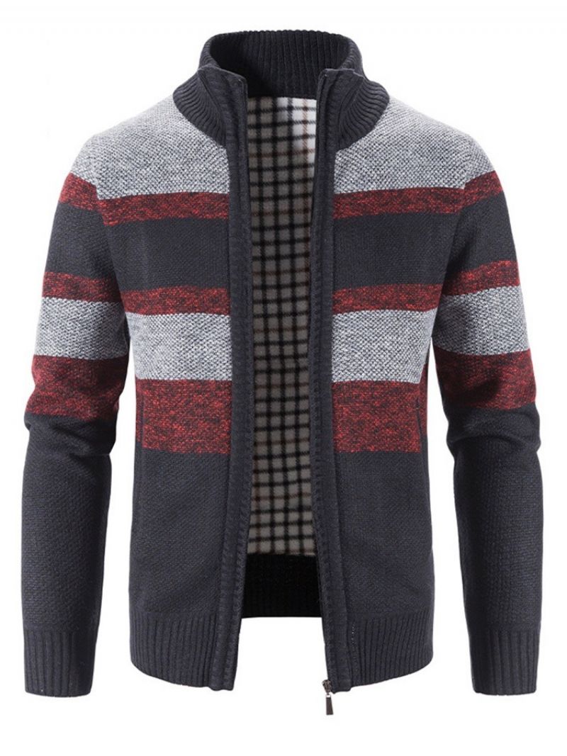 Patchwork Stripe Stand Krave Lynlås Casual Sweater