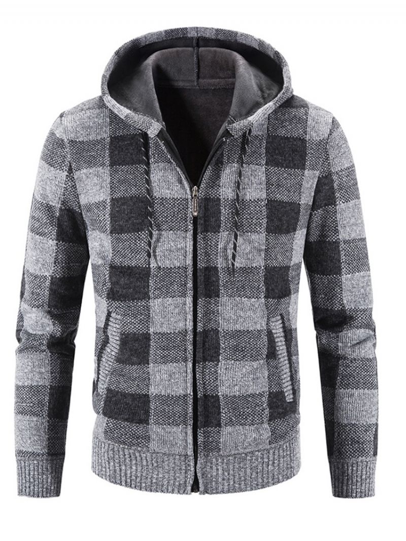 Plaid Standard Hætte Casual Slim Sweater