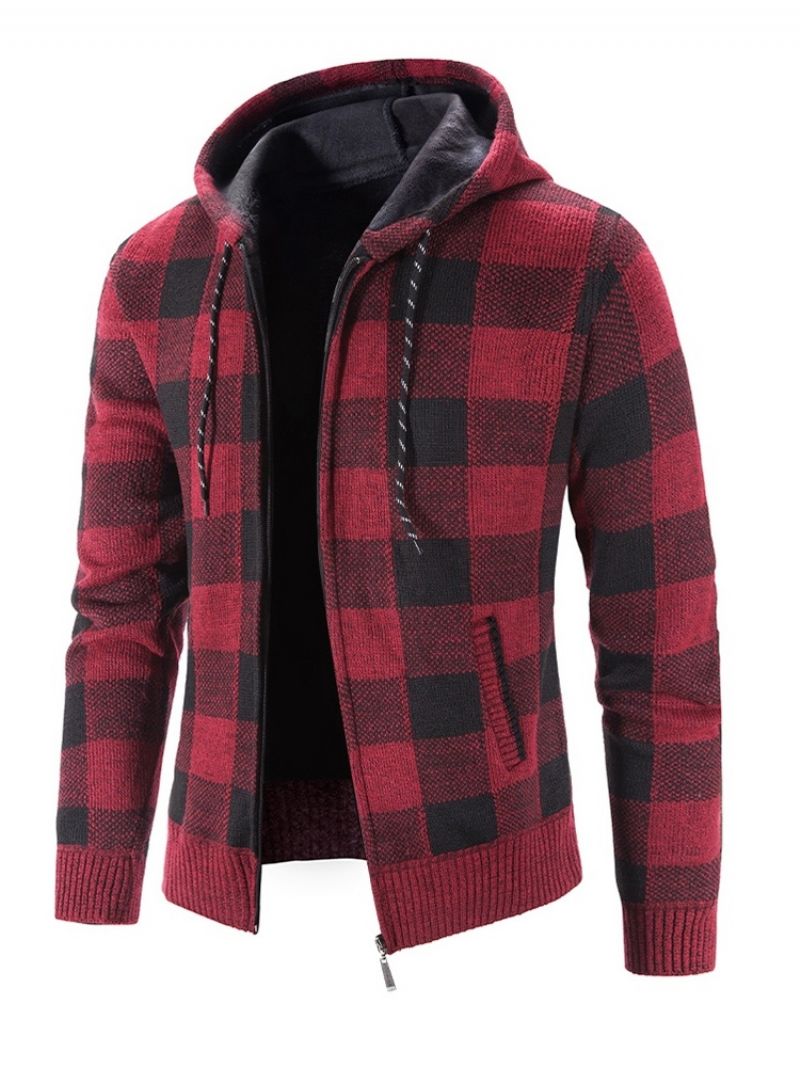 Plaid Standard Hætte Casual Slim Sweater