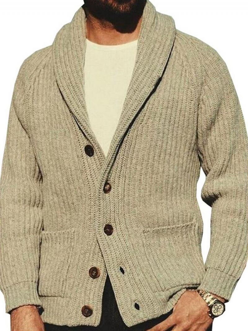 Plain Pocket Lapel Casual Single-Breasted Sweater