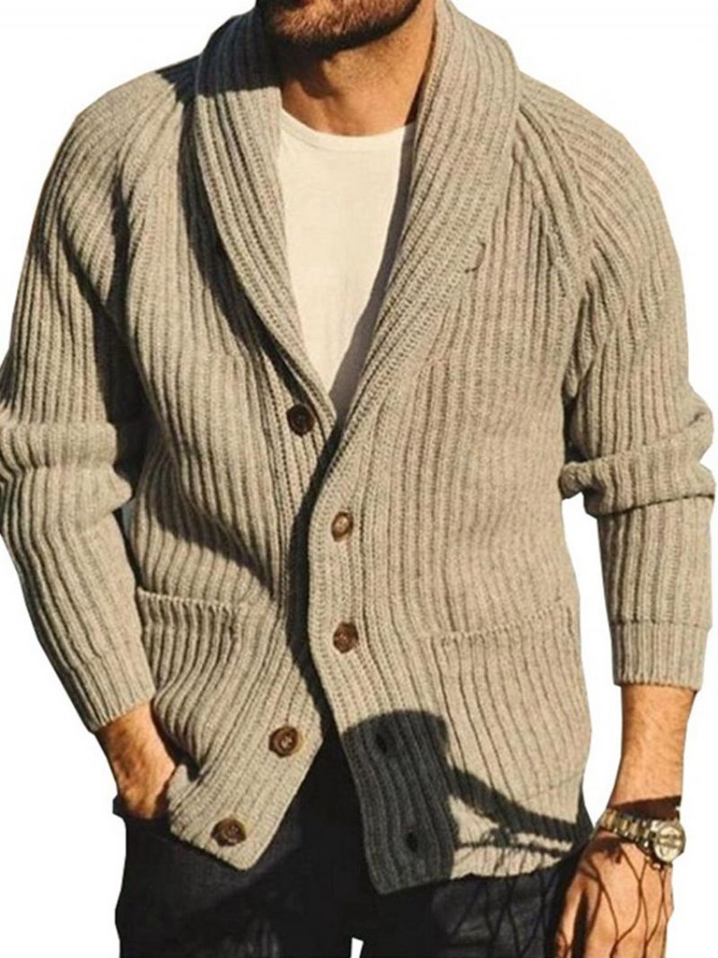 Plain Pocket Lapel Casual Single-Breasted Sweater