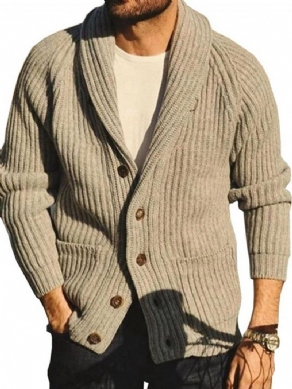 Plain Pocket Lapel Casual Single-Breasted Sweater